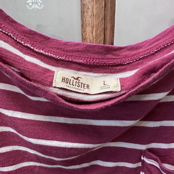 Hollister Women's Striped Purple‎ White Long Sleeve Shirt Pocket Size L - Picture 3 of 8
